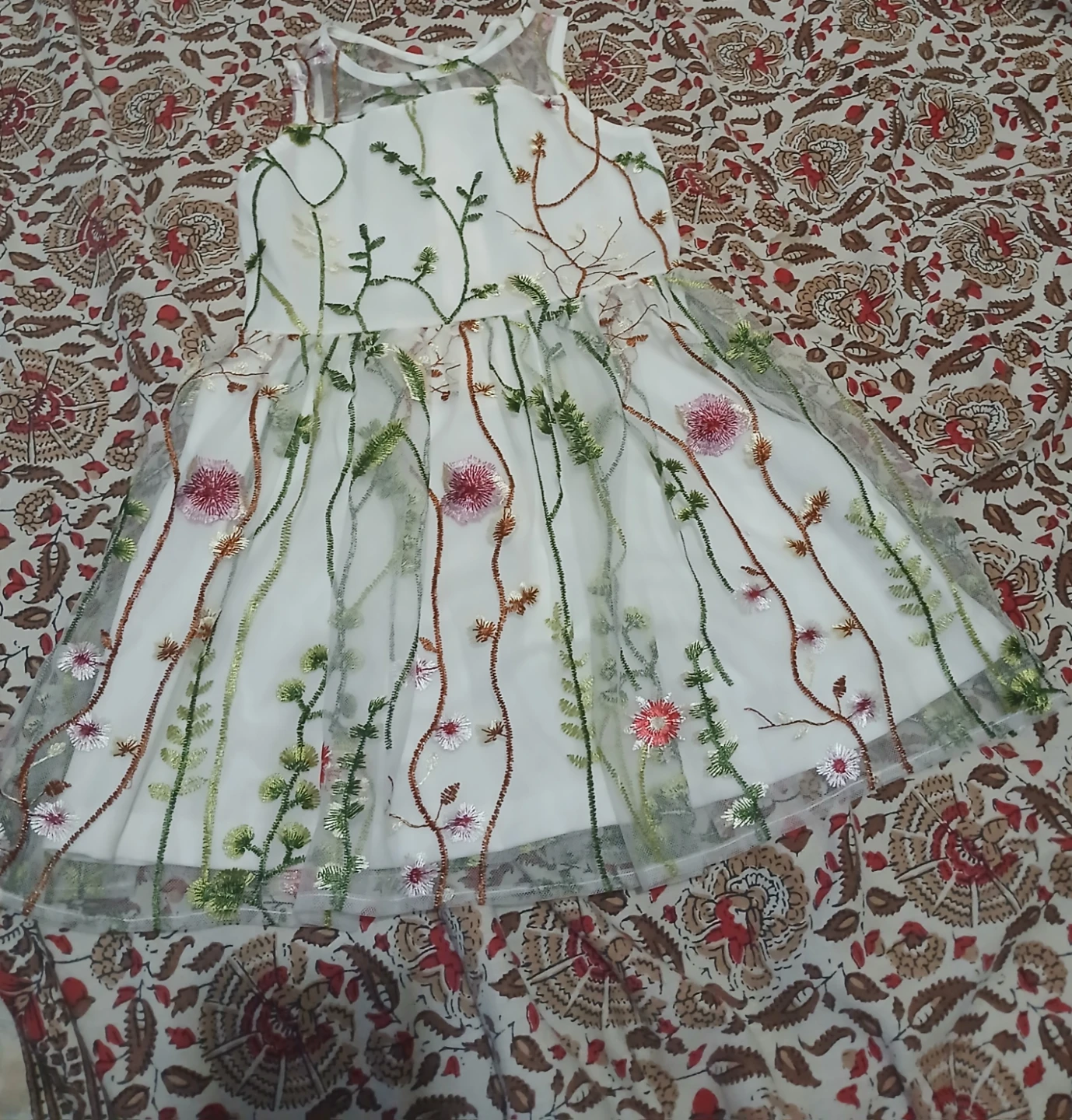 White Embroidered Mesh Dress