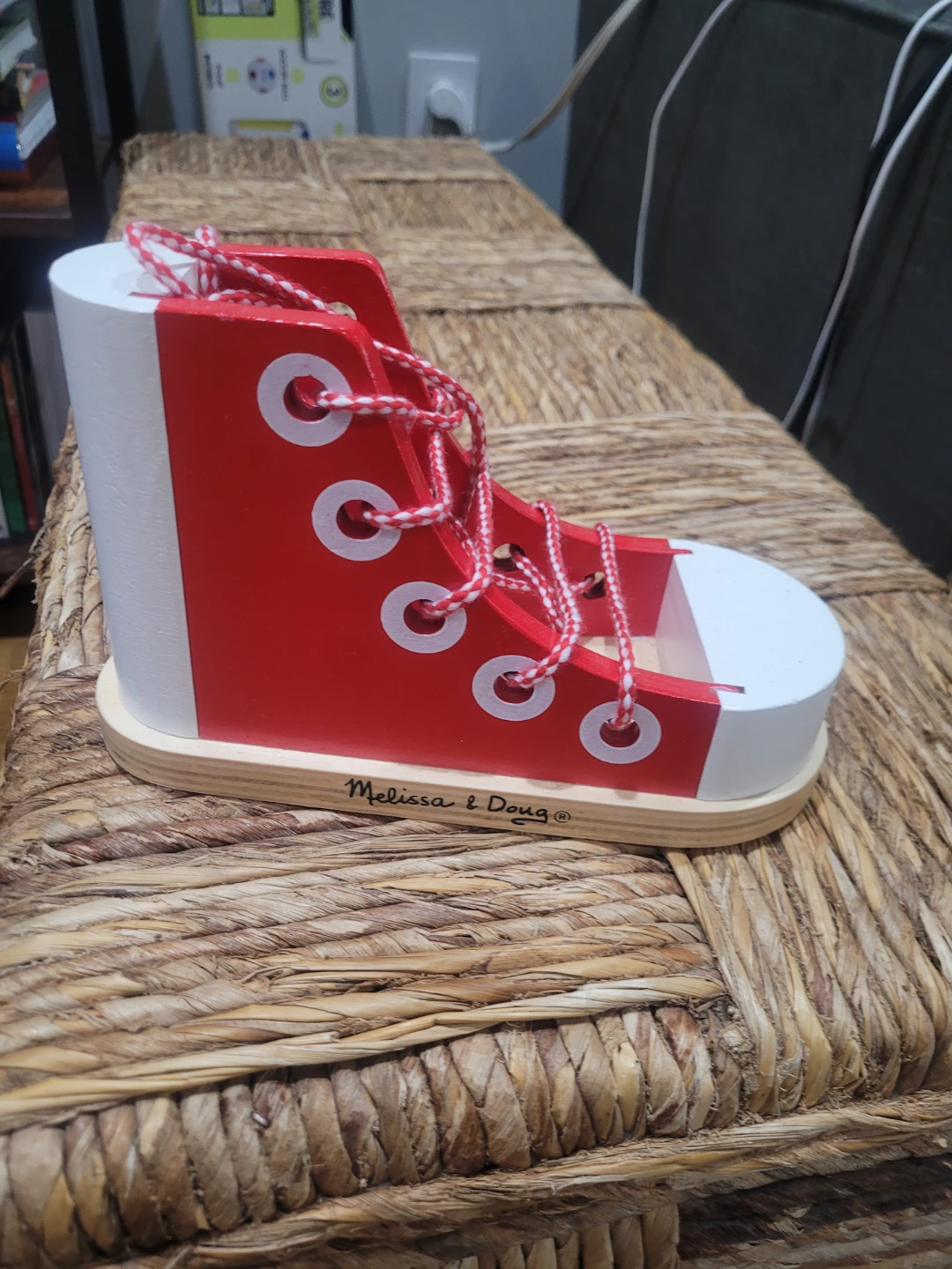 Melissa & Doug Wooden Red Sneaker Lacing Toy
