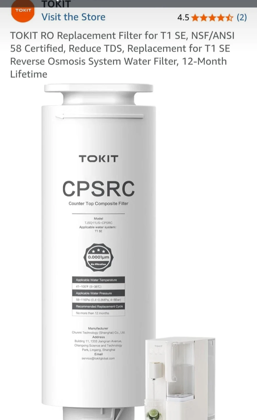 TOKIT CPSRC RO Replacement Filter for T1 SE - photo 2