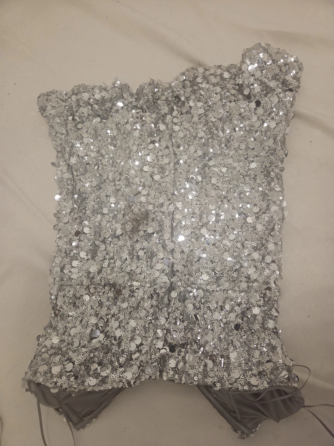 Sparkly Silver Sequin Dress with Green & Crystal Embellishments - photo 3
