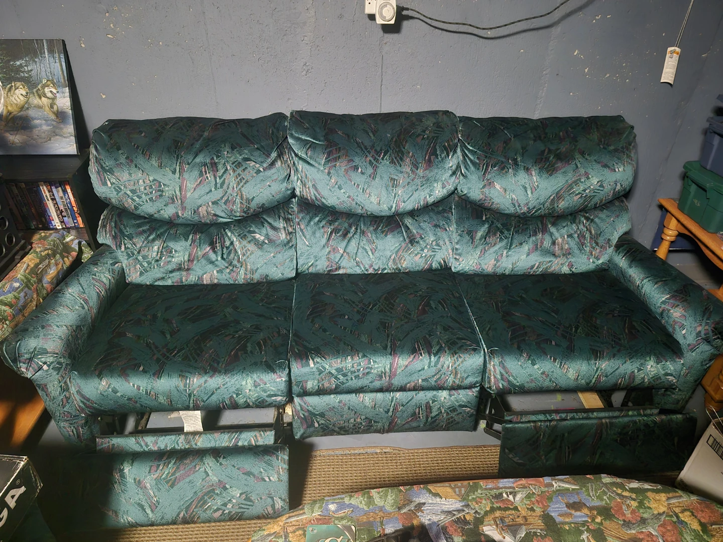 Green Floral Recliner Sofa & Chair
