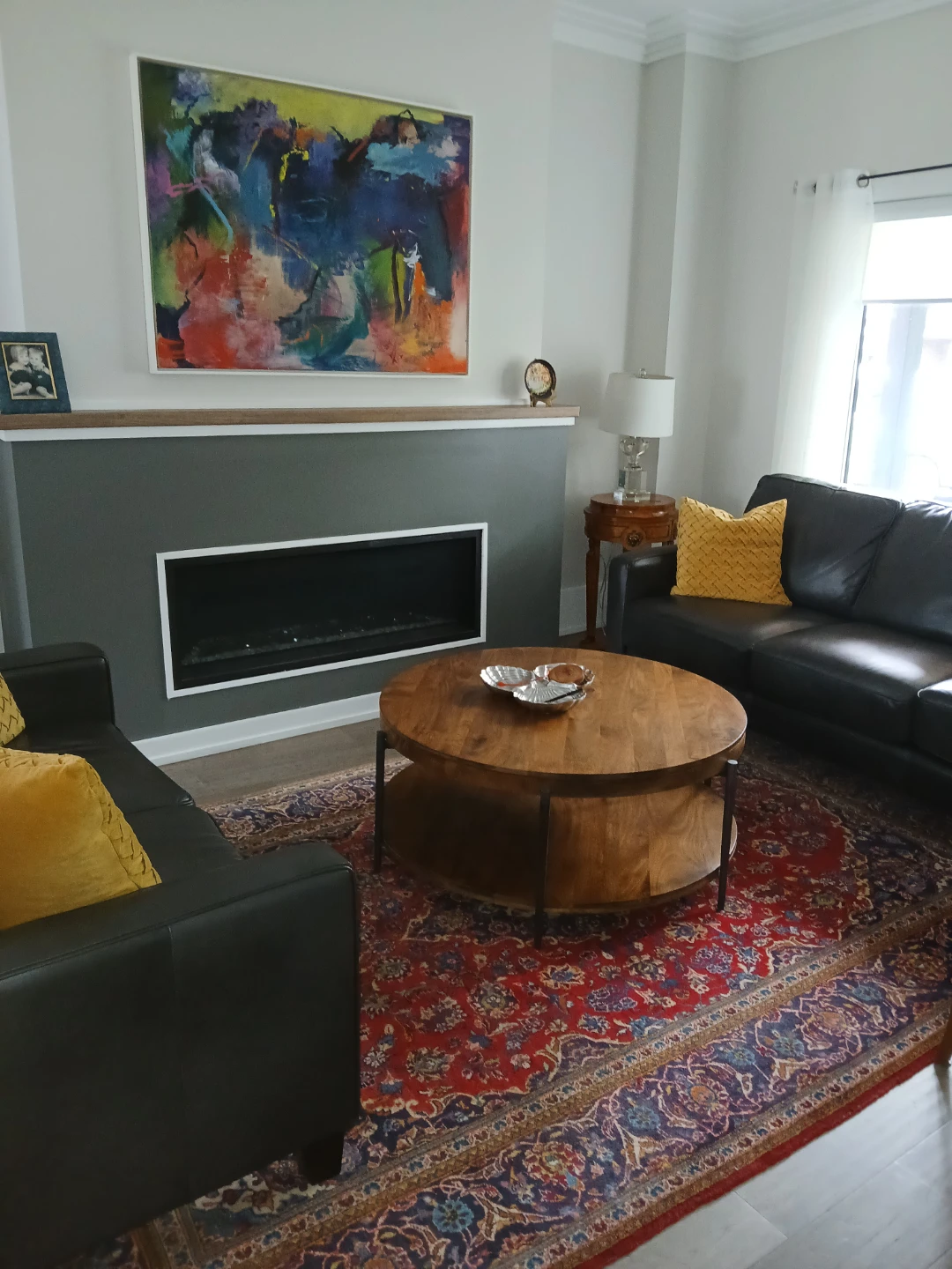 Dark Grey Leather Sofa & Love Seat