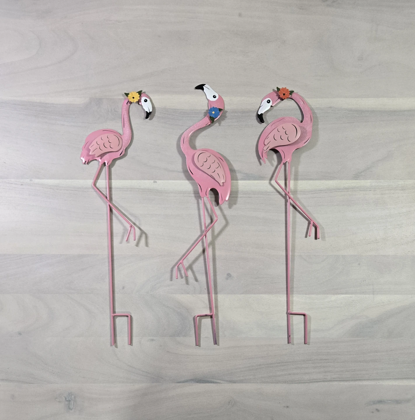 Set of 3 Pink Metal Flamingo Garden Stakes - photo 2