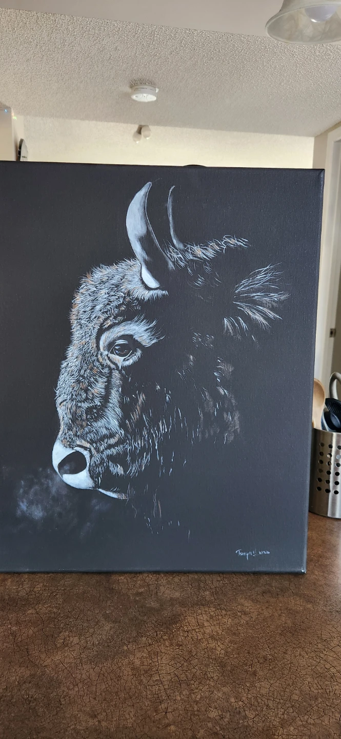 Canvas Painting of a Bison - photo 2