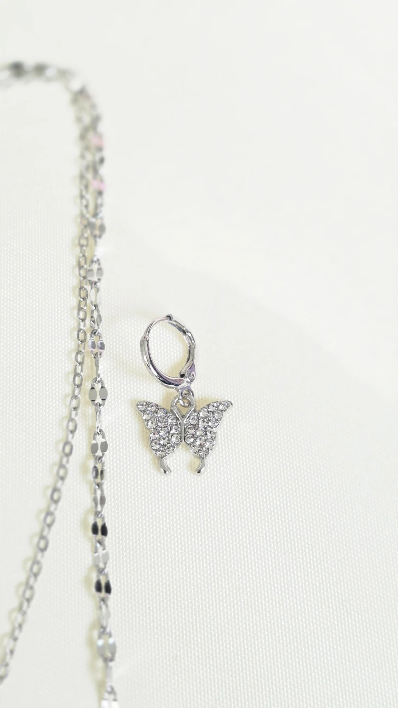 Silver Butterfly Necklace and Earring Set - photo 2