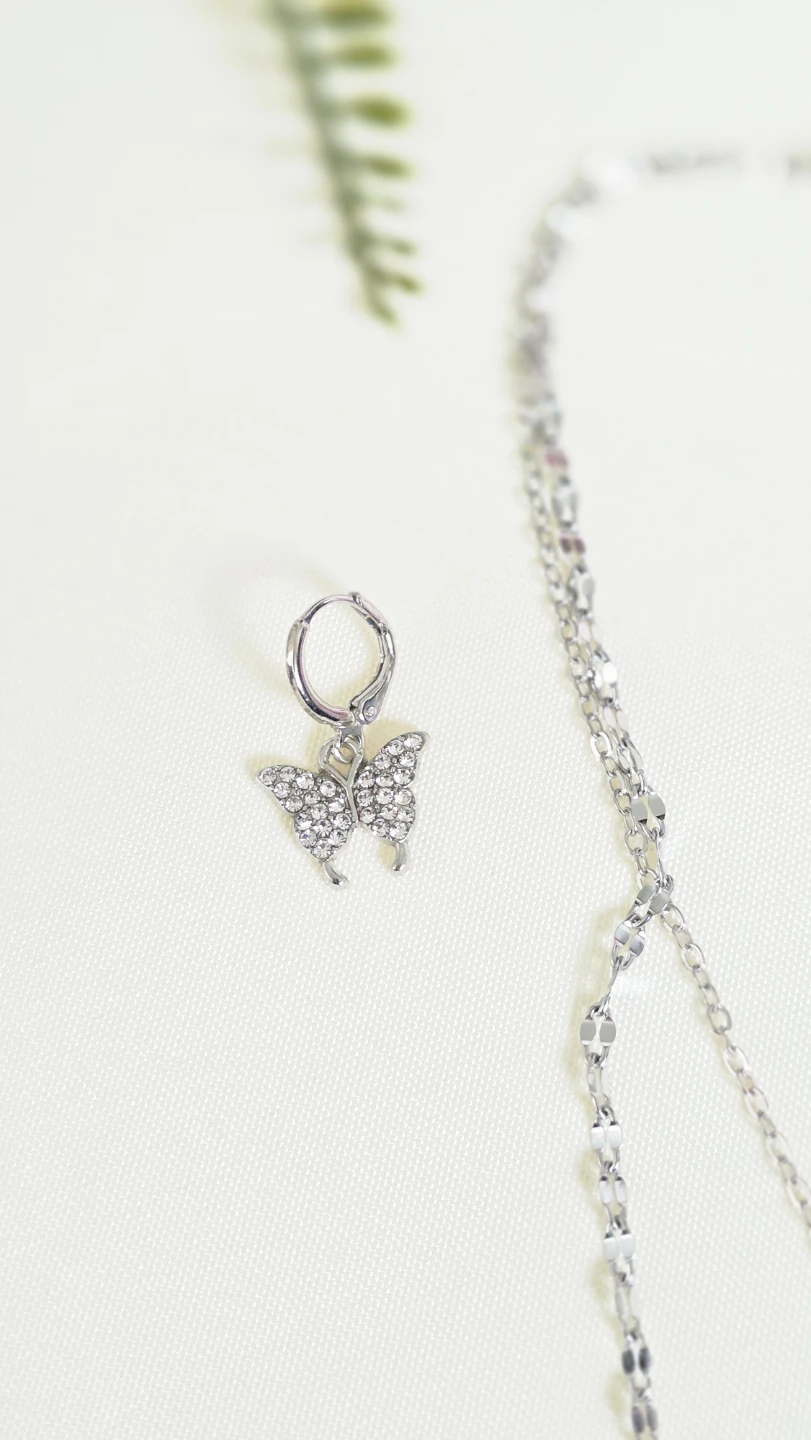 Silver Butterfly Necklace and Earring Set - photo 3