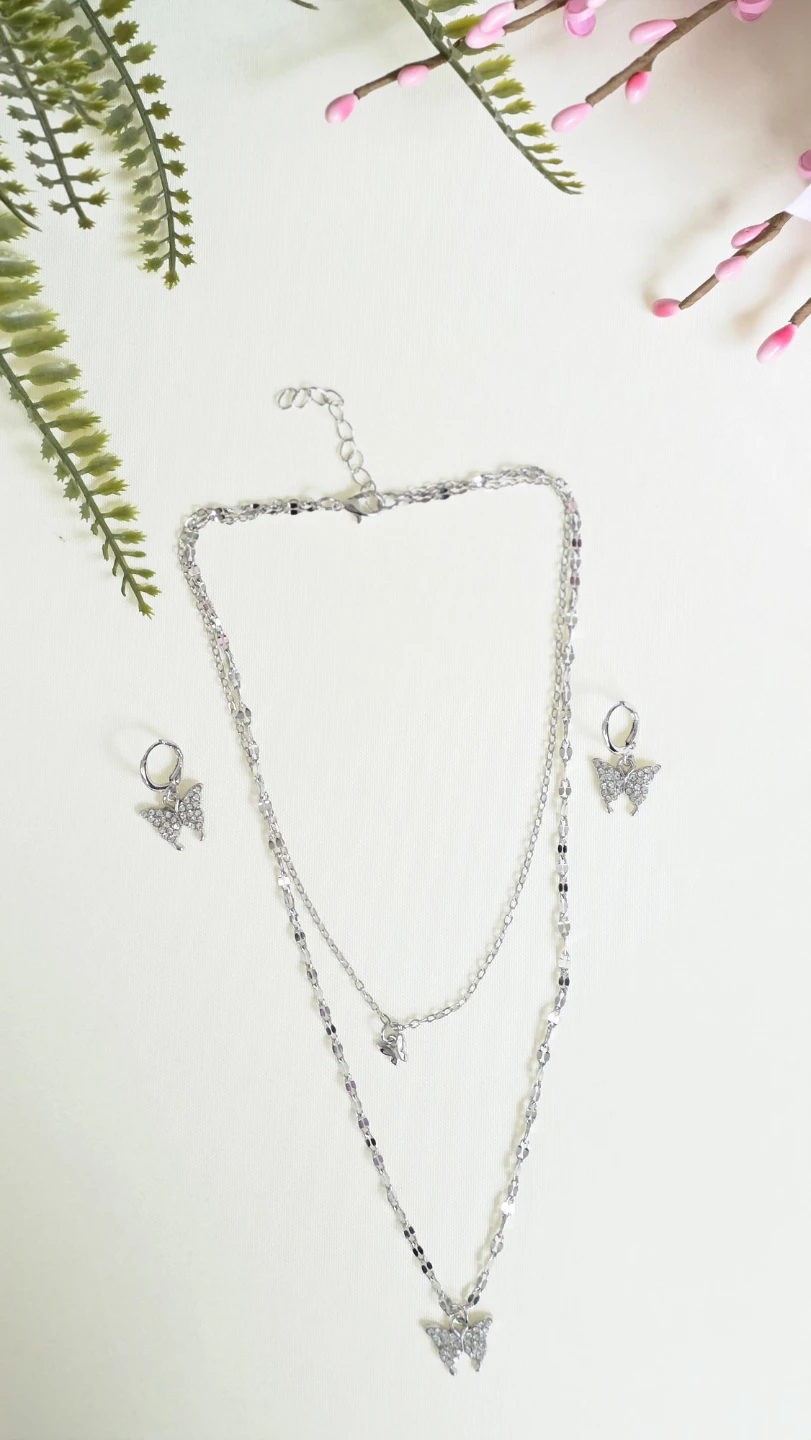 Silver Butterfly Necklace and Earring Set - photo 4