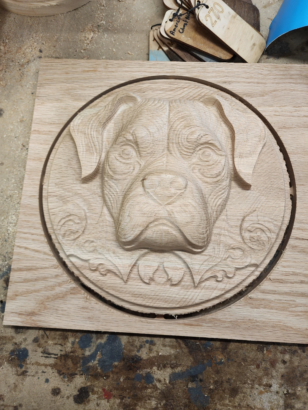 Hand-carved Wooden Boxer dog face