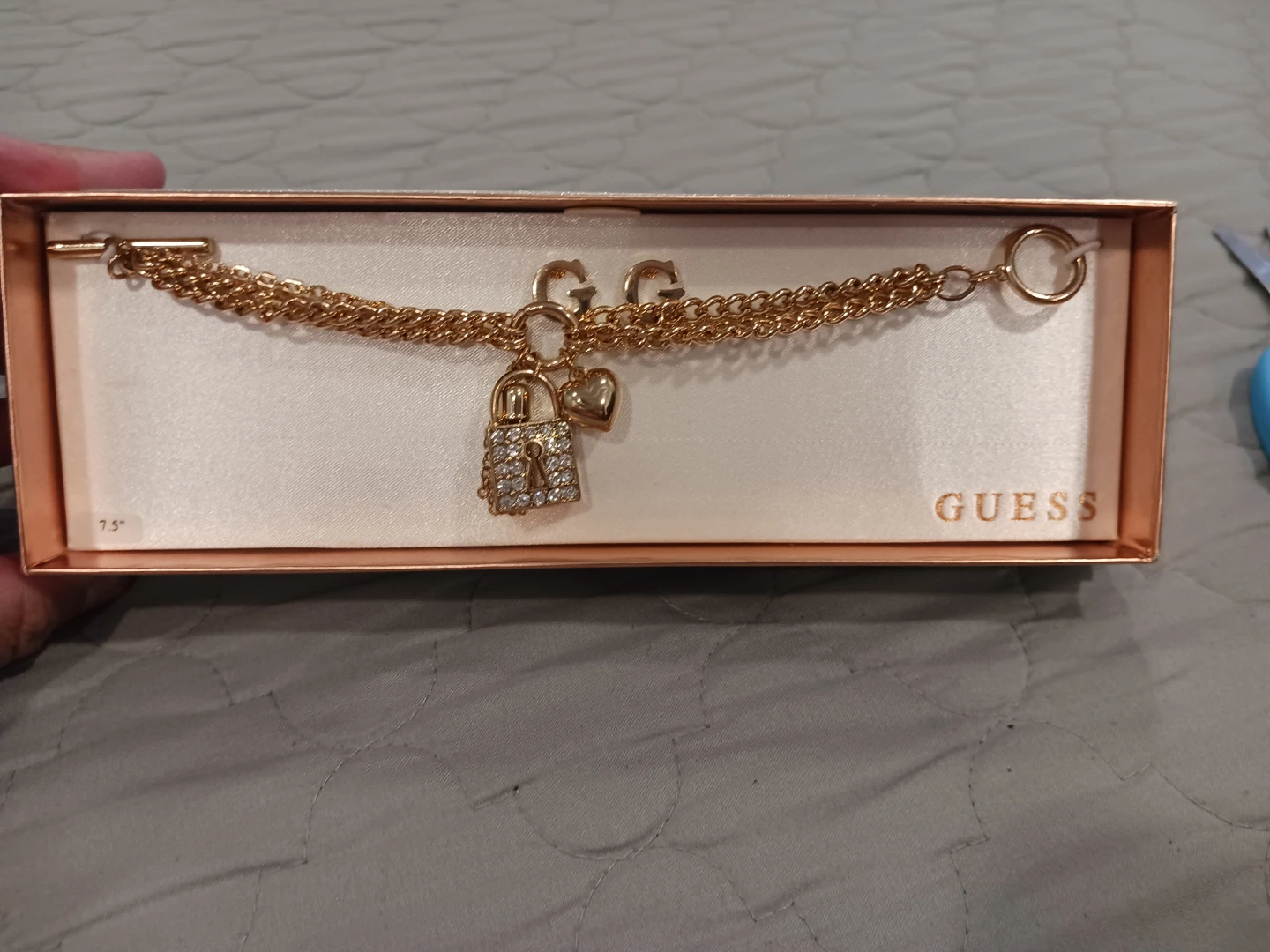 Guess Gold Tone Charm Bracelet with Padlock and Heart