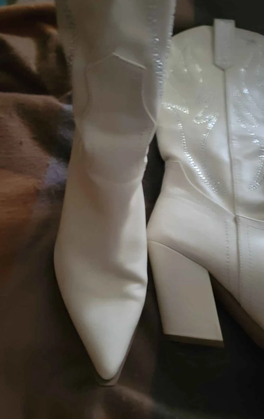 White Embellished Cowboy Boots Size 8