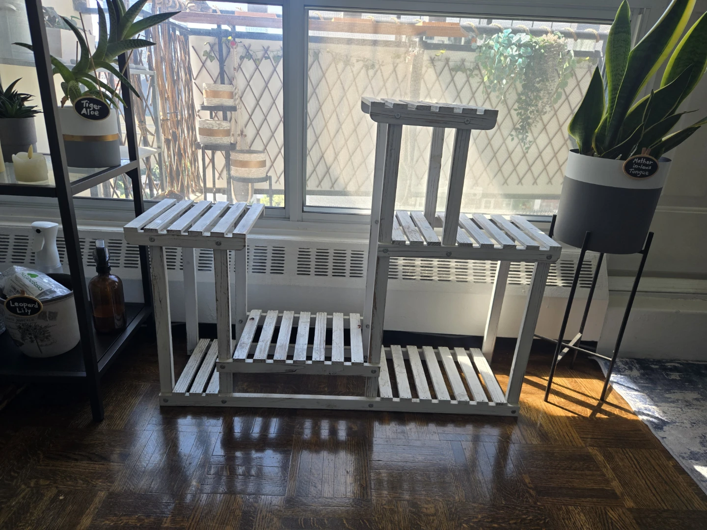 White Wooden Tiered Plant Stand