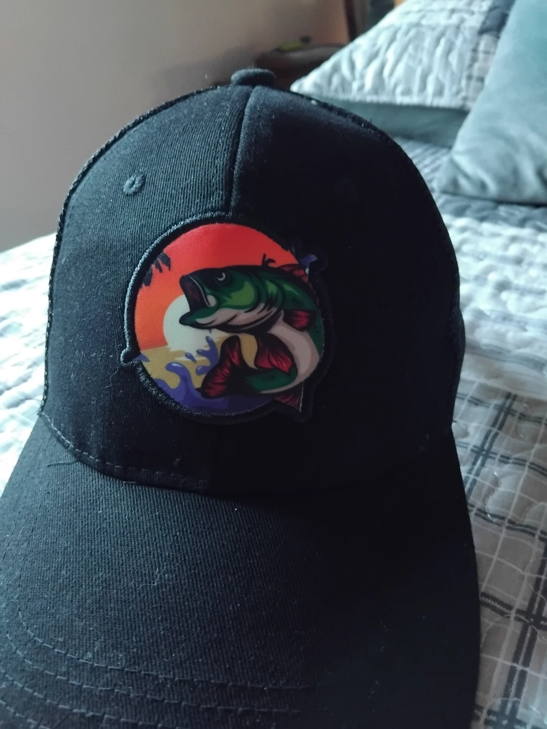 Black Mesh Back Trucker Hat with Fish Graphic - photo 2