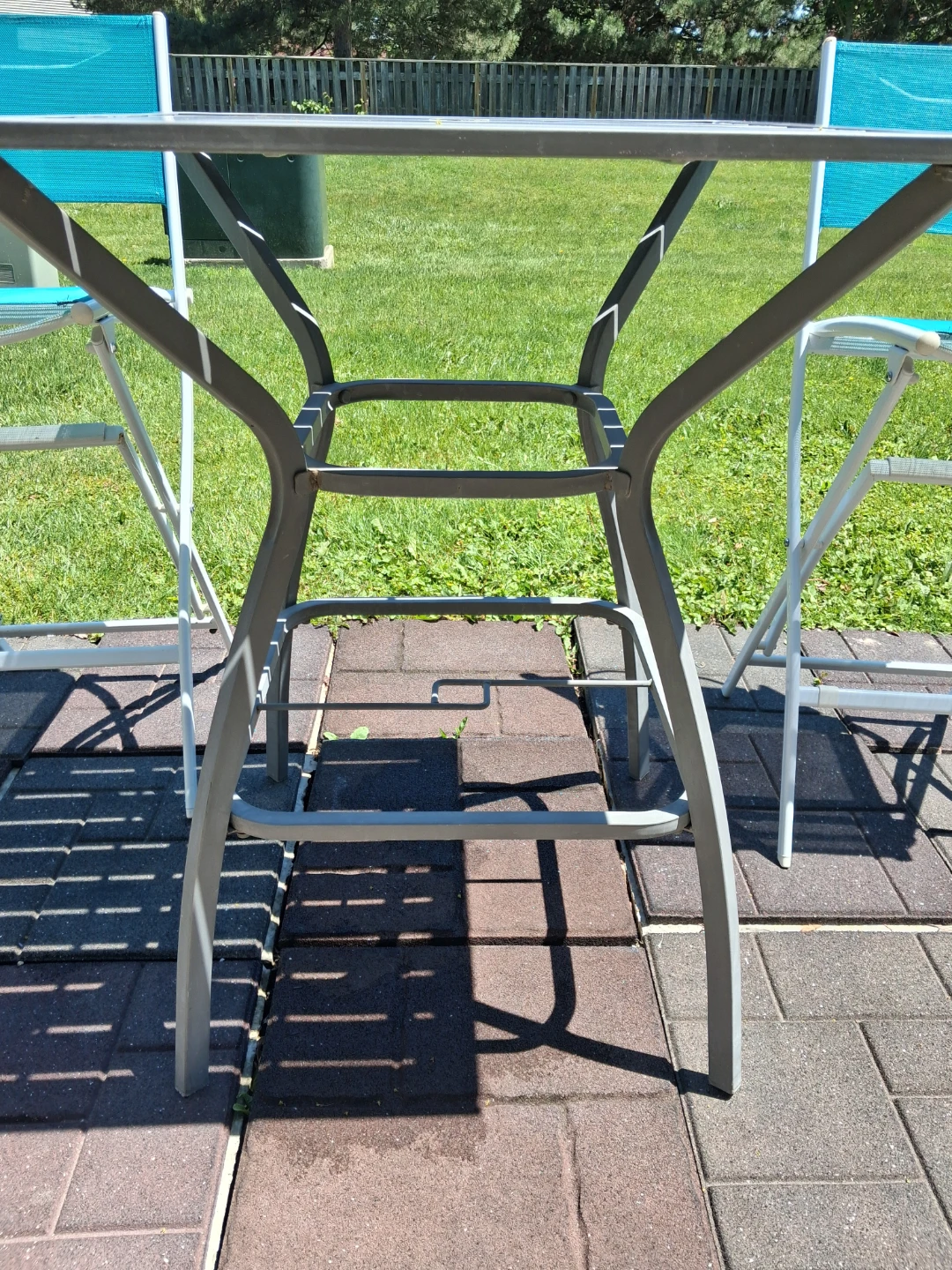 Blue Folding Patio Chairs and Grey Table. - photo 3
