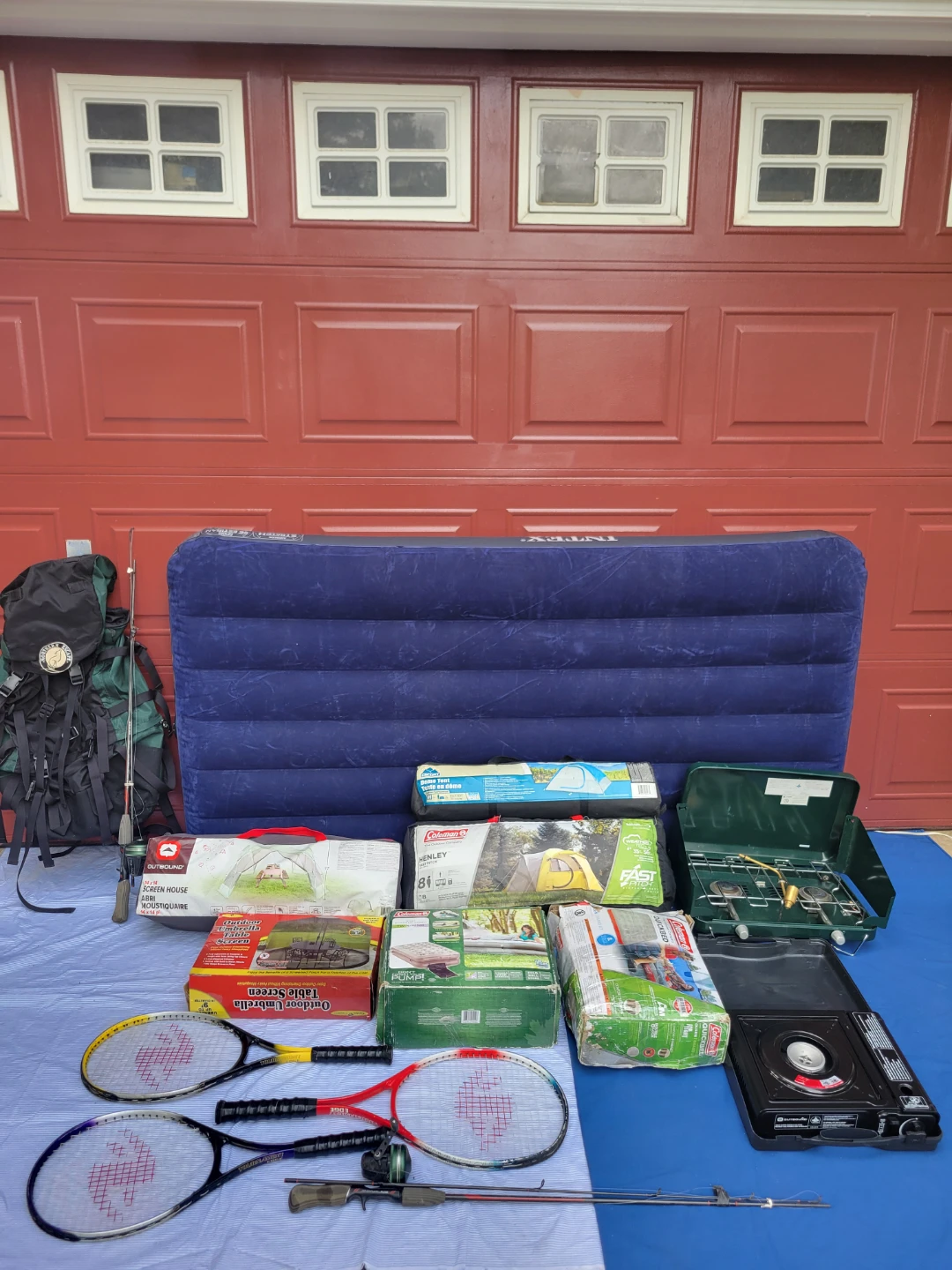 CAMPING; Tent, Boat, Screen House, AIRBED,  Stove