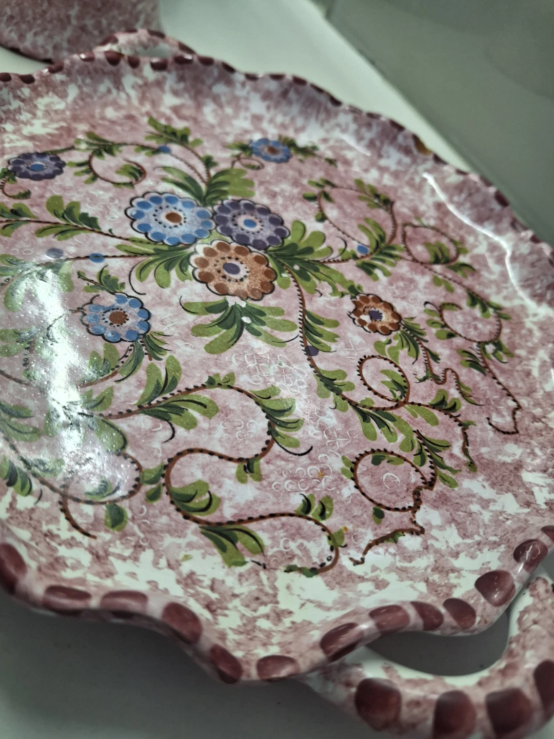 Pink Floral Ceramic Serving Tray with Cups and Lidded Dish - photo 3