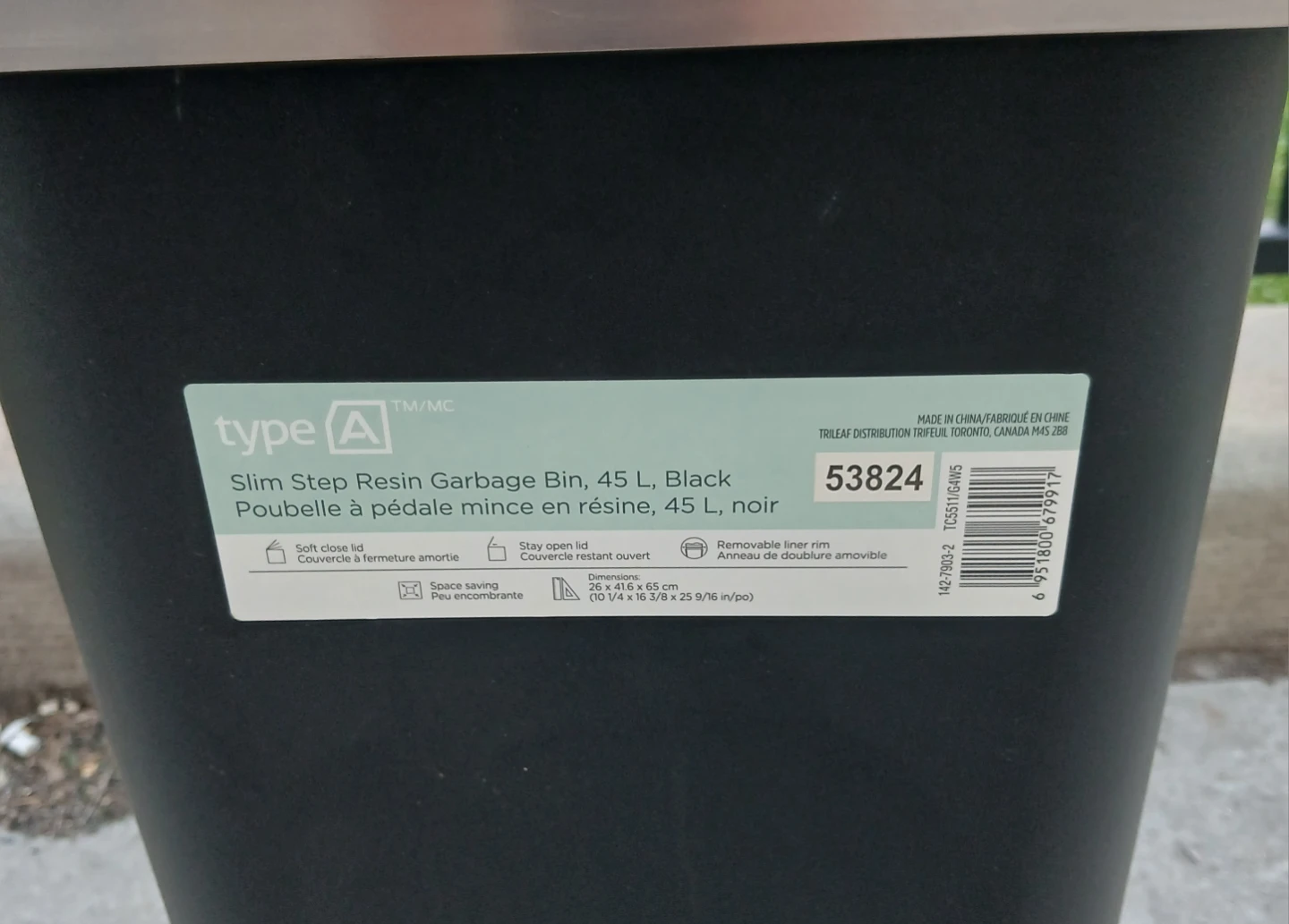 Type A Slim Step Resin Garbage Bin 45 L Black - photo 3