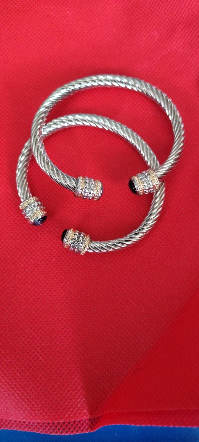 Twisted Cable Bangle Bracelets with Gemstone Ends