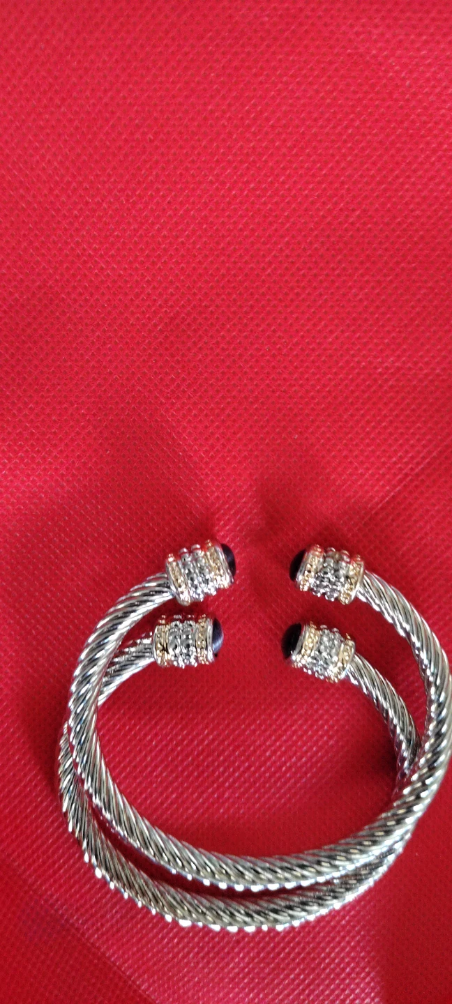 Twisted Cable Bangle Bracelets with Gemstone Ends - photo 2