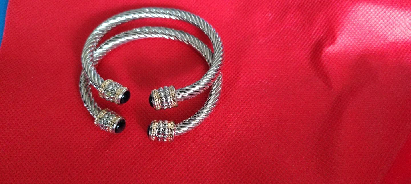 Twisted Cable Bangle Bracelets with Gemstone Ends - photo 3