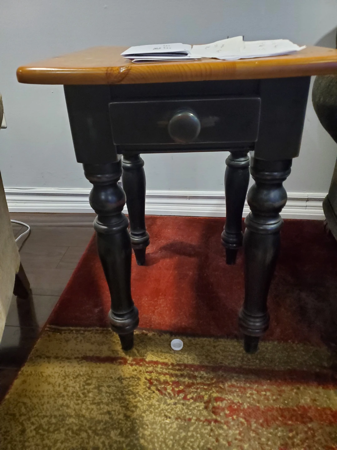 Vintage pine wood End Table with Drawer