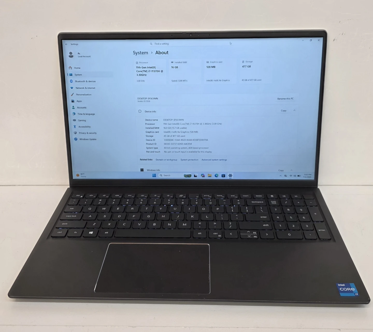 Dell Vostro 15 5510 i7-11390H 16GB RAM 512GB SSD 15.6" FHD Win11
