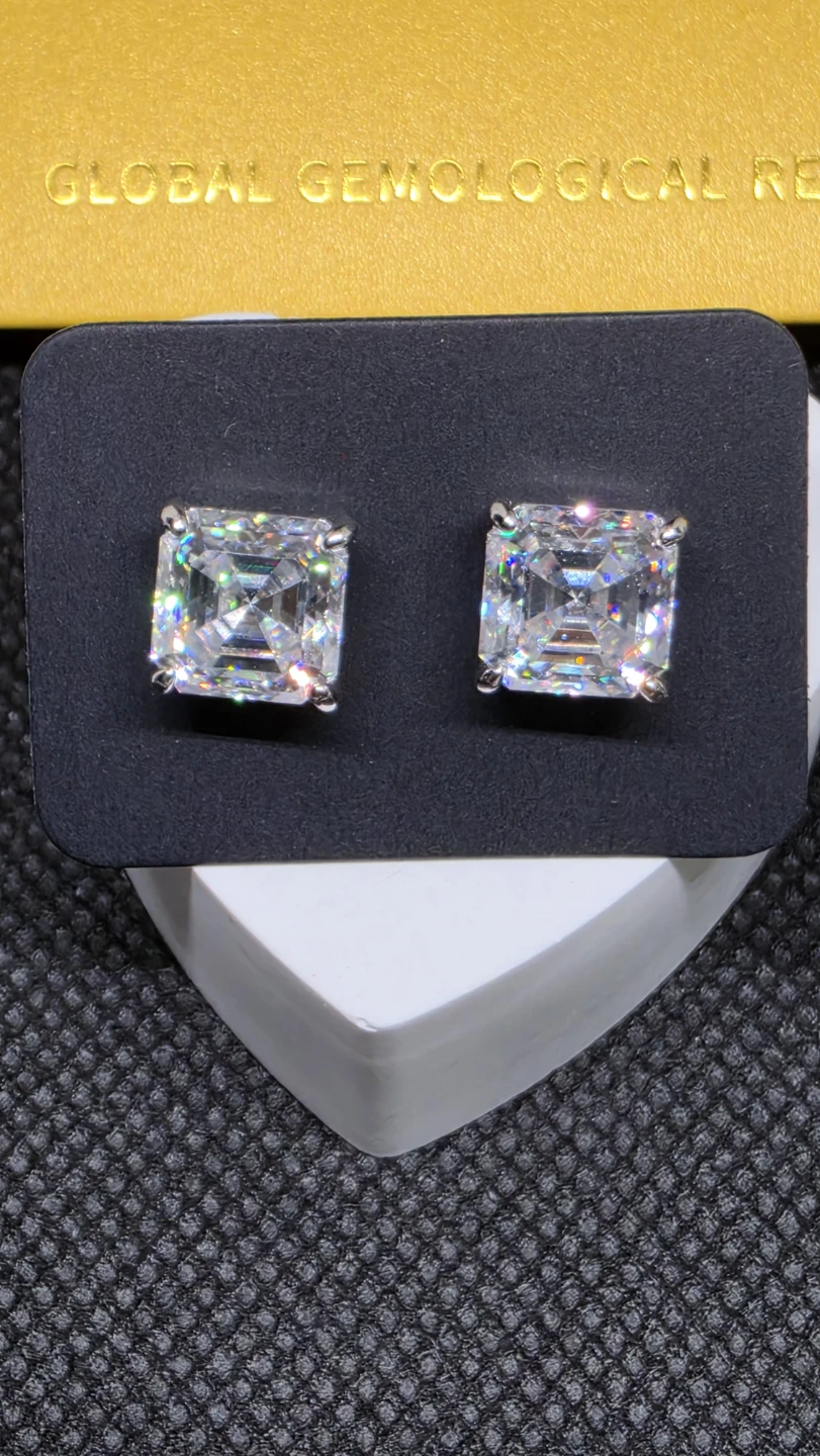 Silver 92.5 Square Cut Gemstone Stud Earrings - photo 2