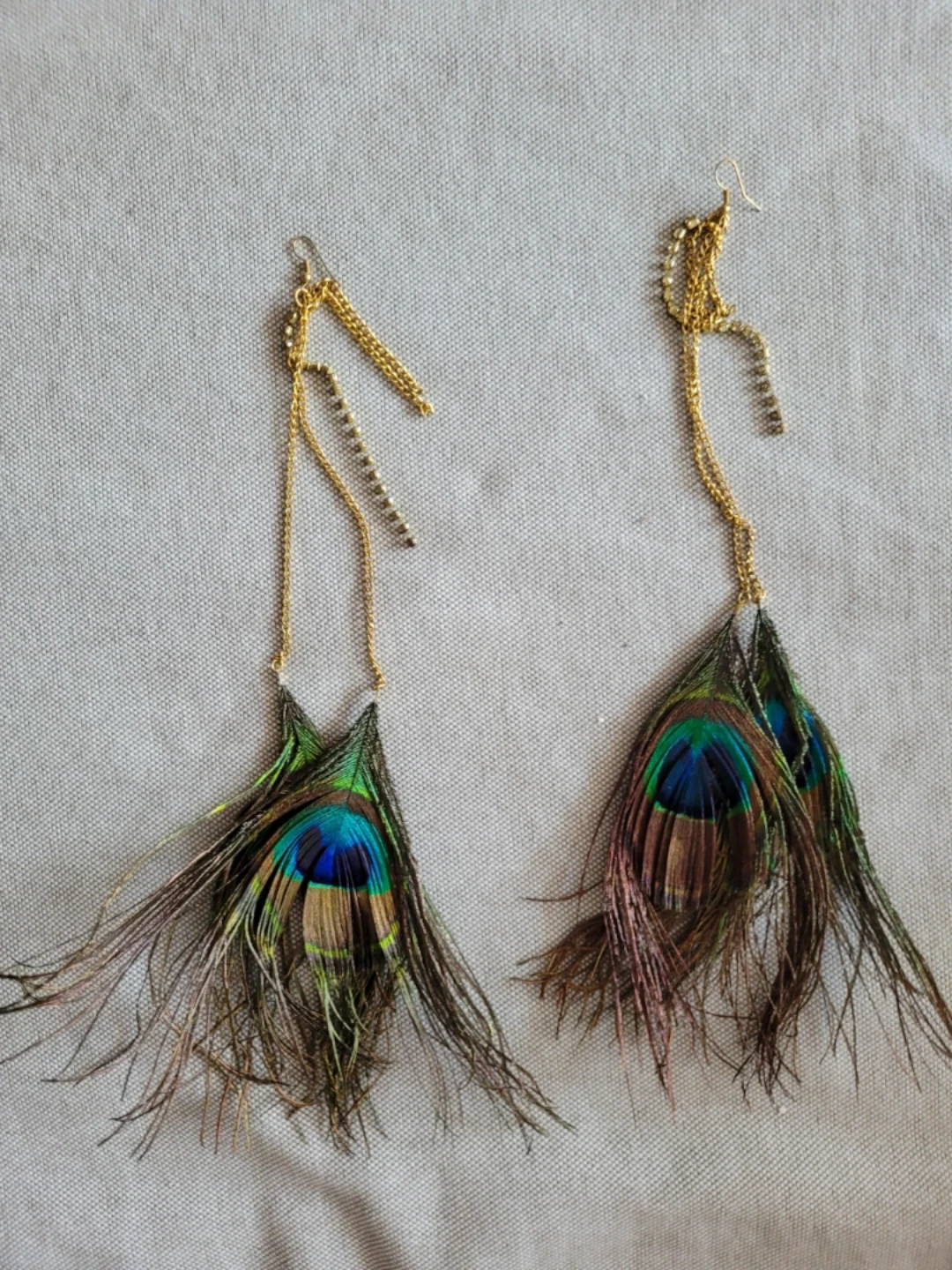Peacock Feather Dangle Earrings with Gold Chain - photo 2