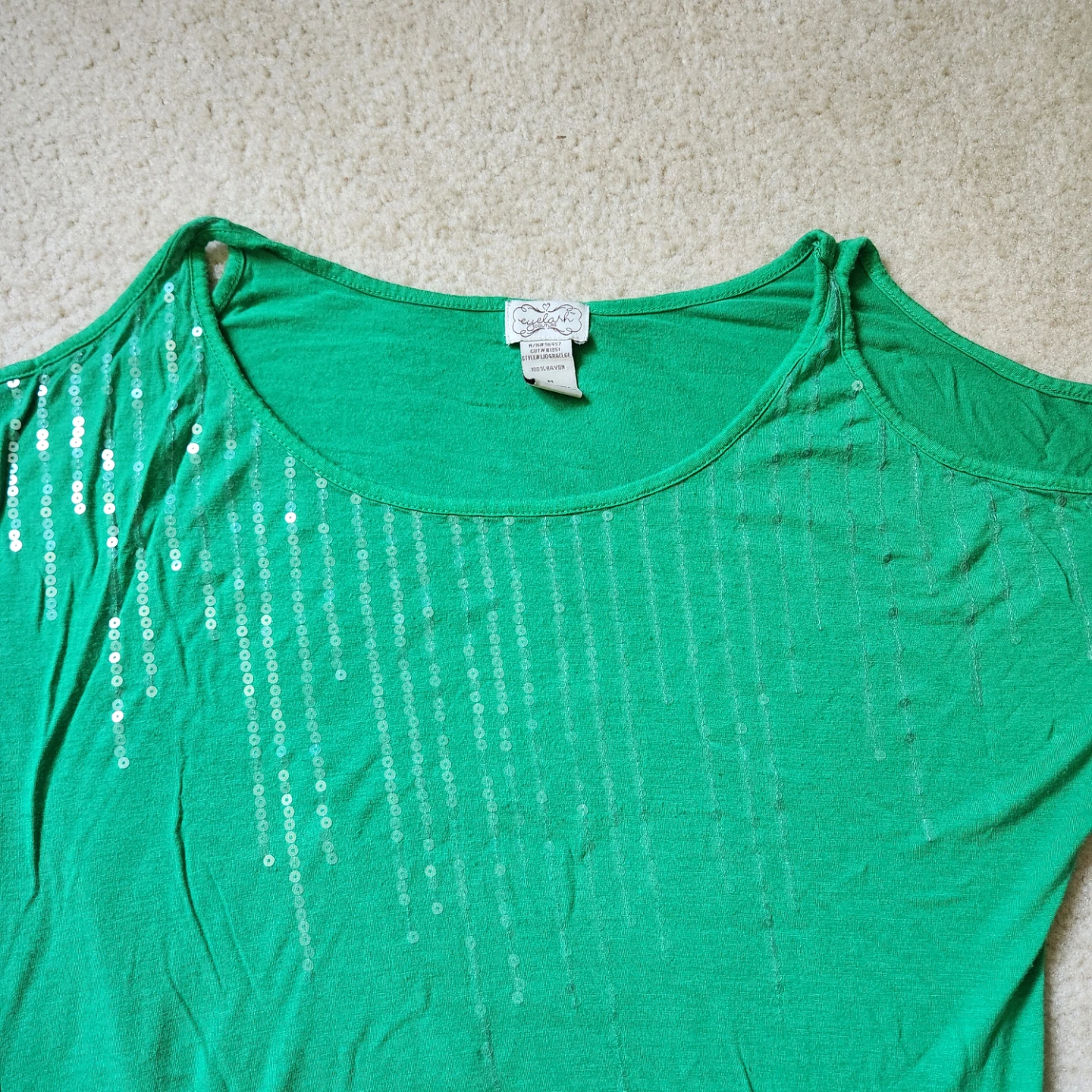 Eyelash Couture Green Cold Shoulder Sequin Top - Medium - photo 2