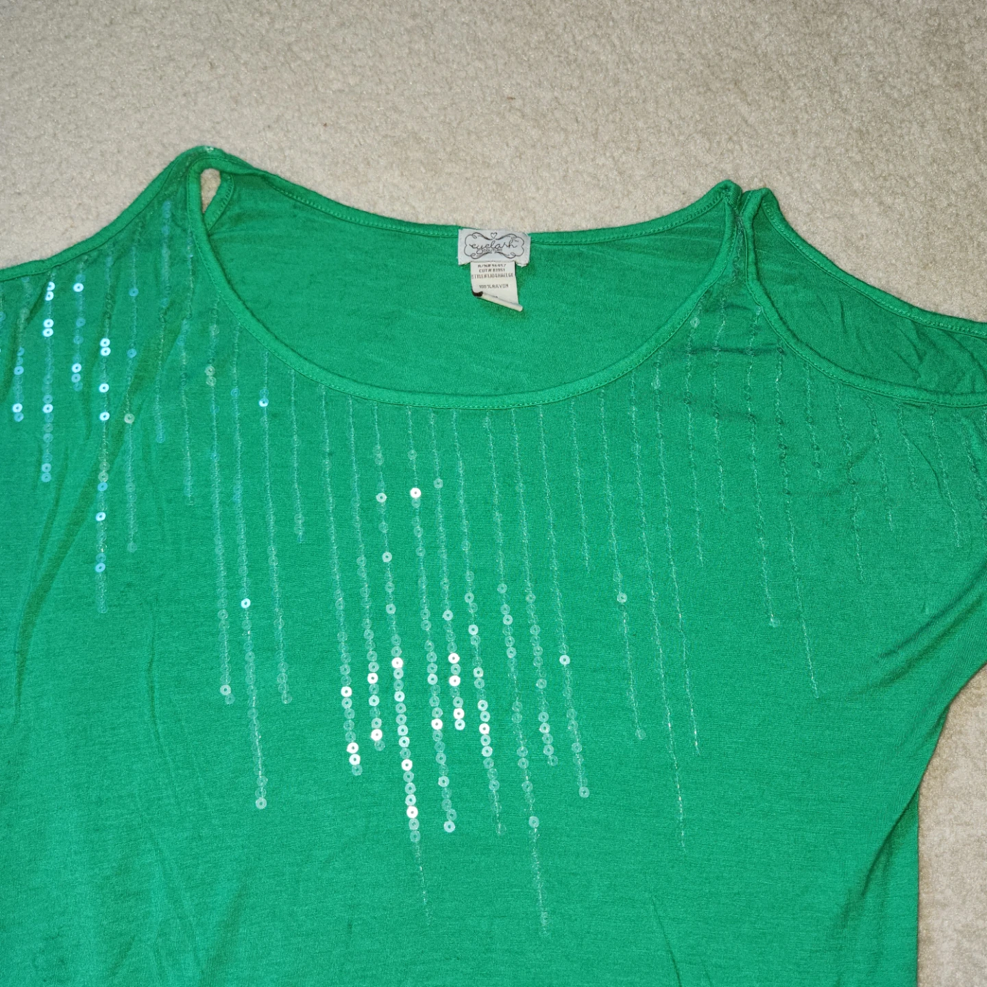 Eyelash Couture Green Cold Shoulder Sequin Top - Medium - photo 3