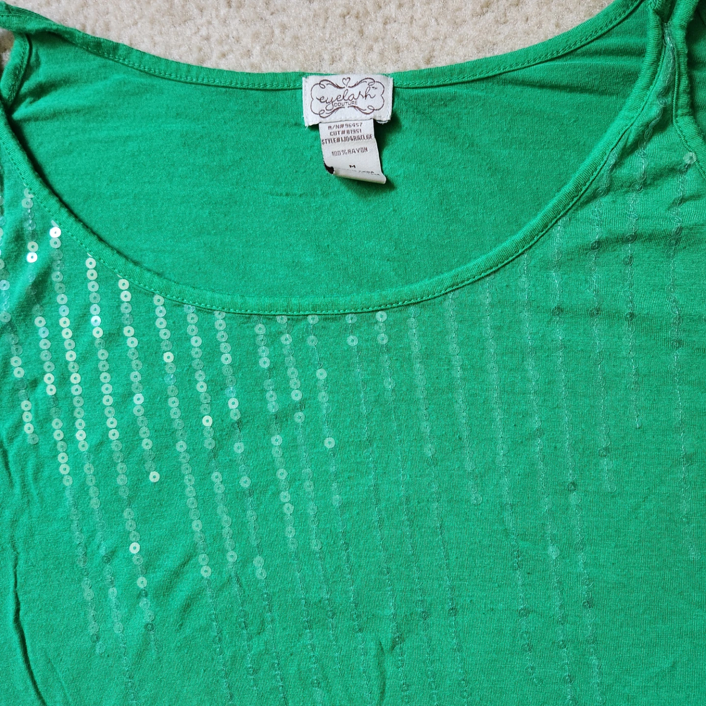 Eyelash Couture Green Cold Shoulder Sequin Top - Medium - photo 4