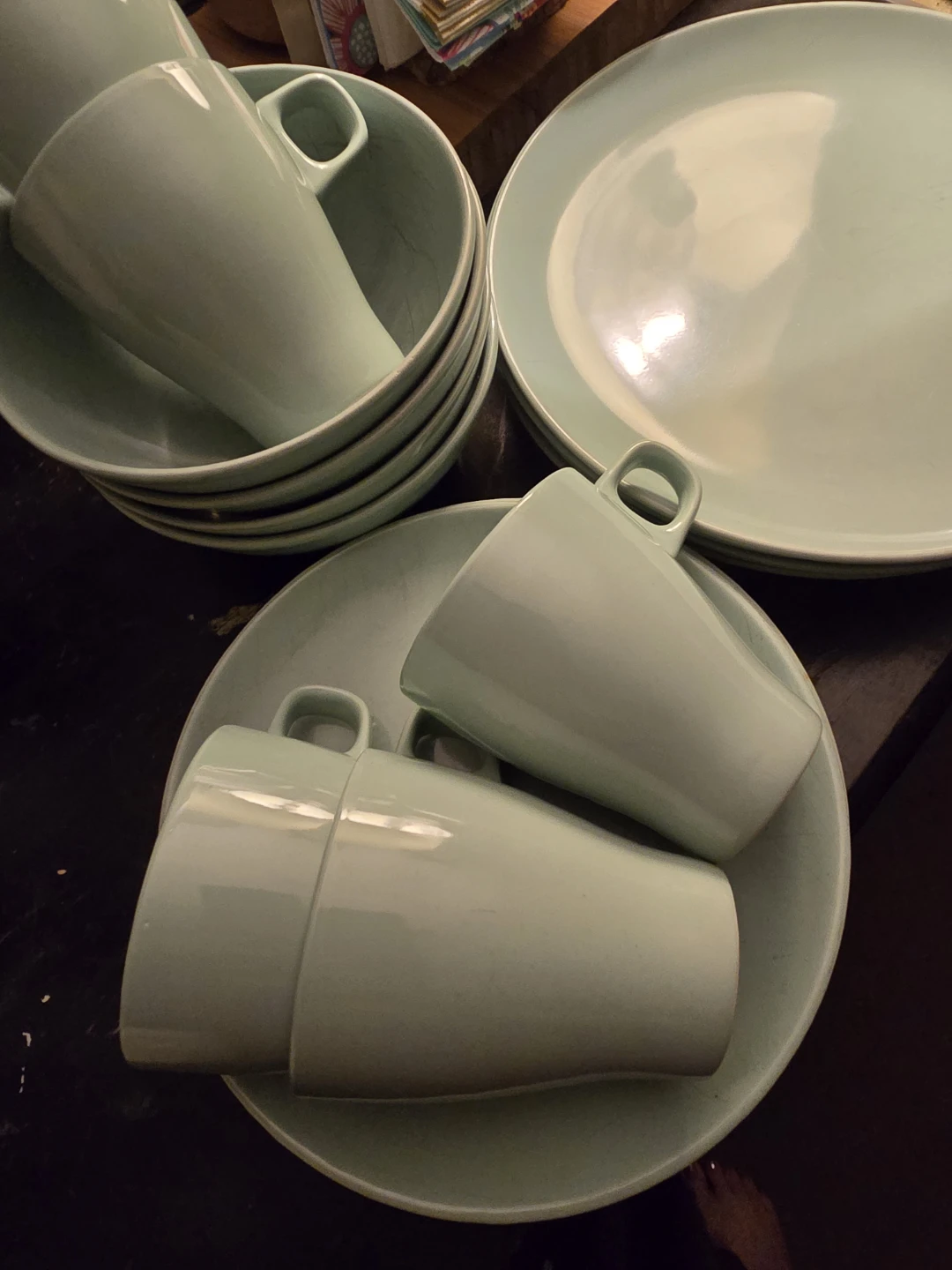 Set of 4 Mint Green Mugs dinner  Plates side plates and bowls - photo 2