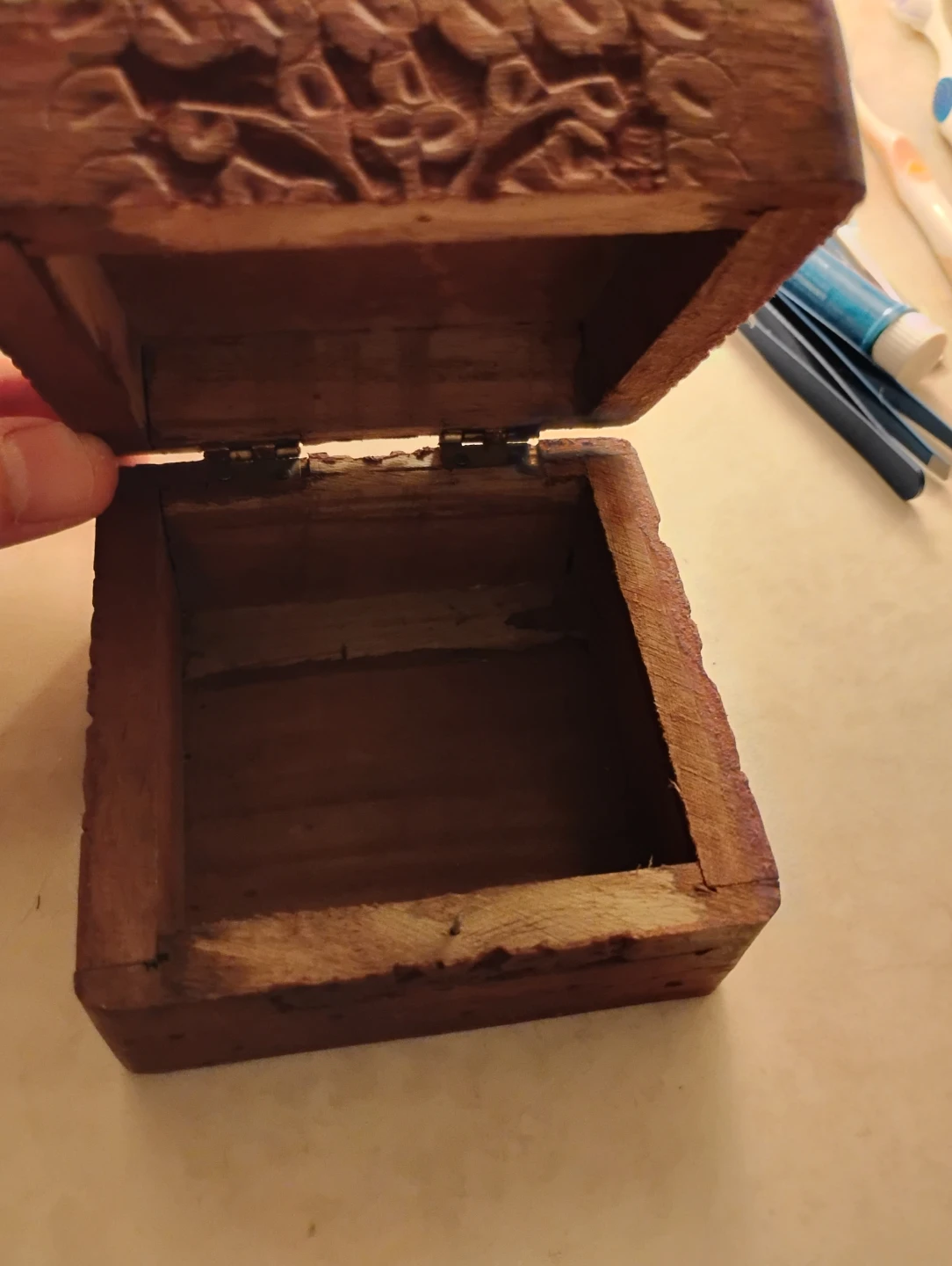 Carved Wooden Trinket Box with Elephants - photo 3
