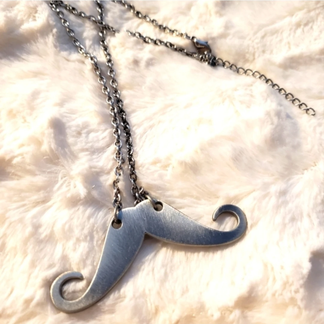 Silver tone Mustache Pendant Necklace