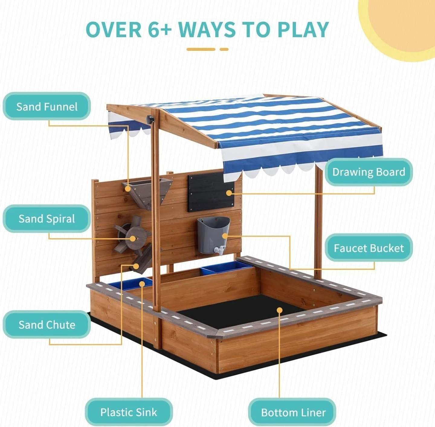 Kids Wooden Sandbox with Awning and Activities - photo 2