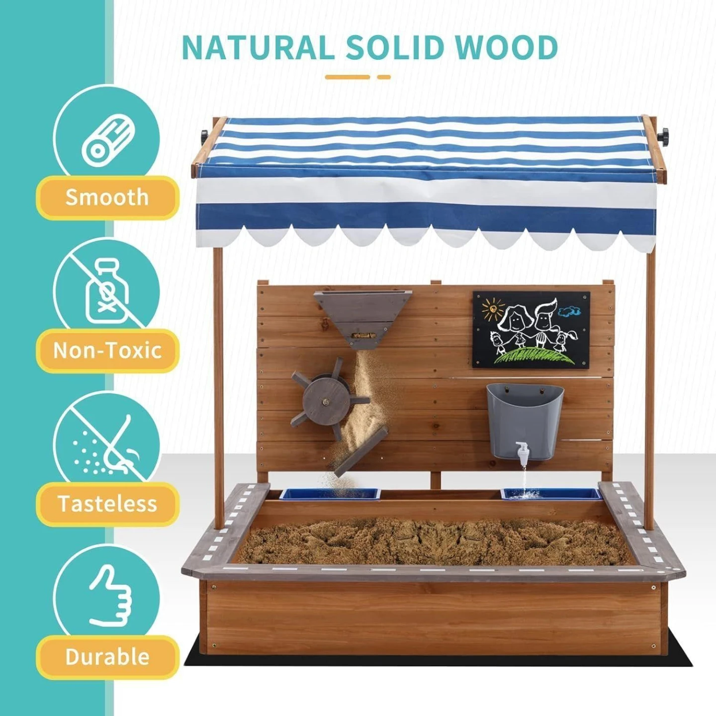Kids Wooden Sandbox with Awning and Activities - photo 4
