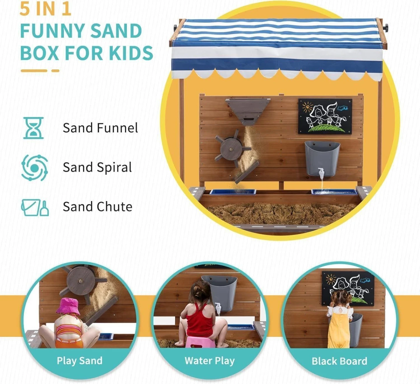 Kids Wooden Sandbox with Awning and Activities - photo 5