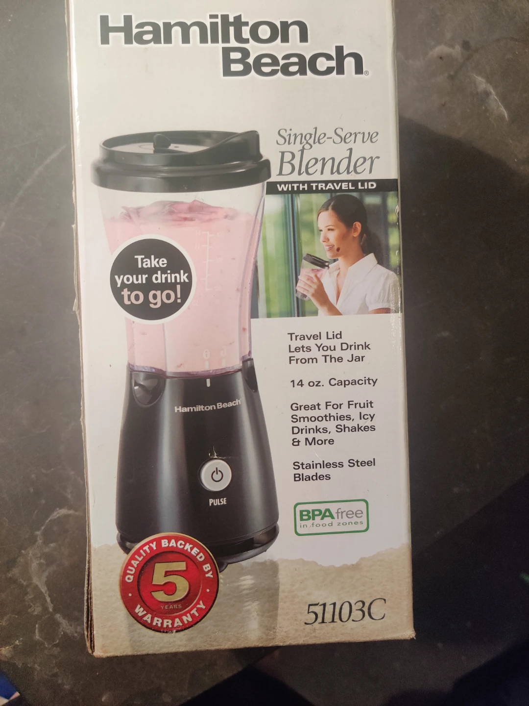 BN Hamilton Beach Single-Serve Blender with Travel Lid