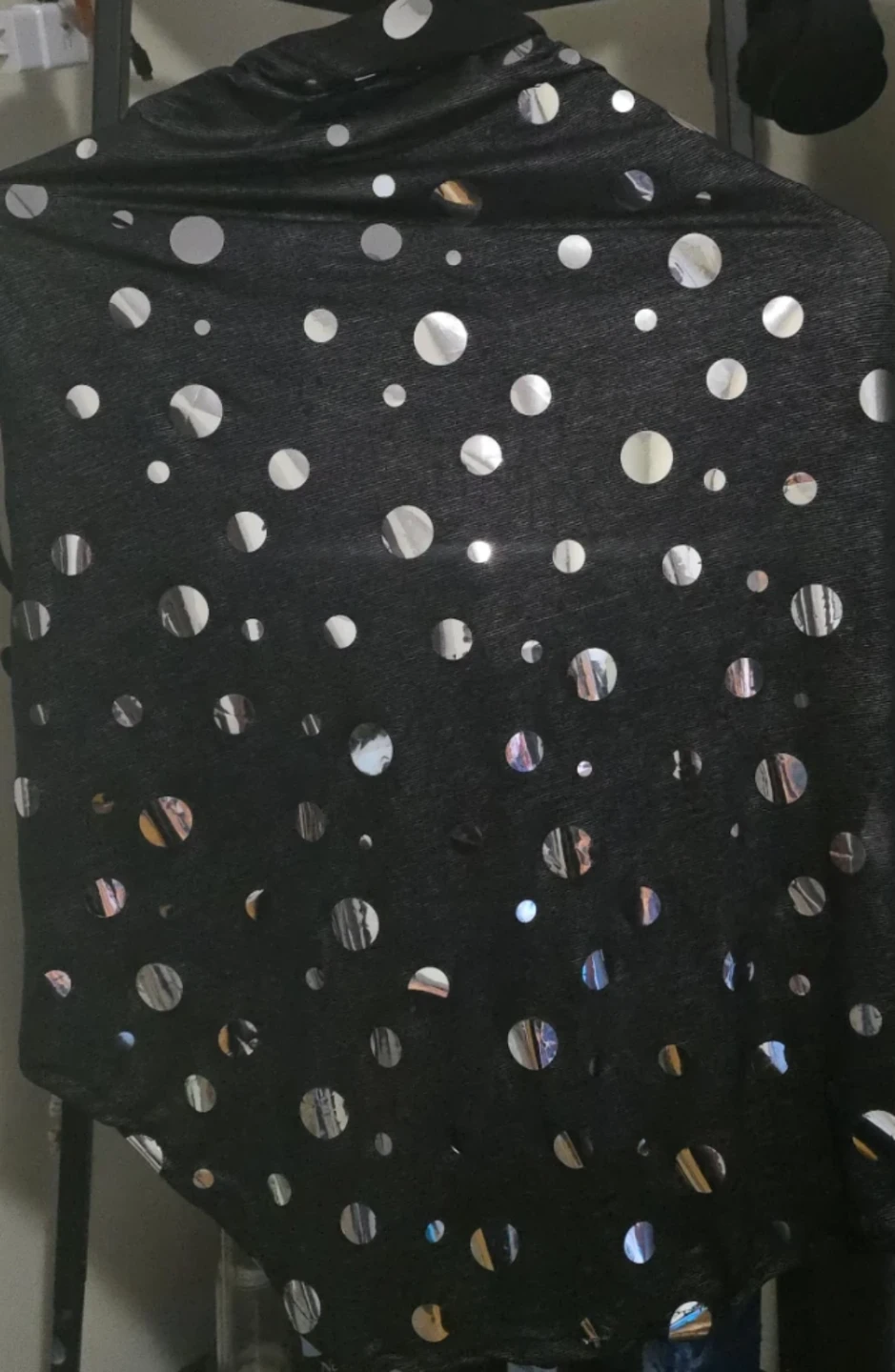 Black  shimmering silver Polka Dot  scarf
