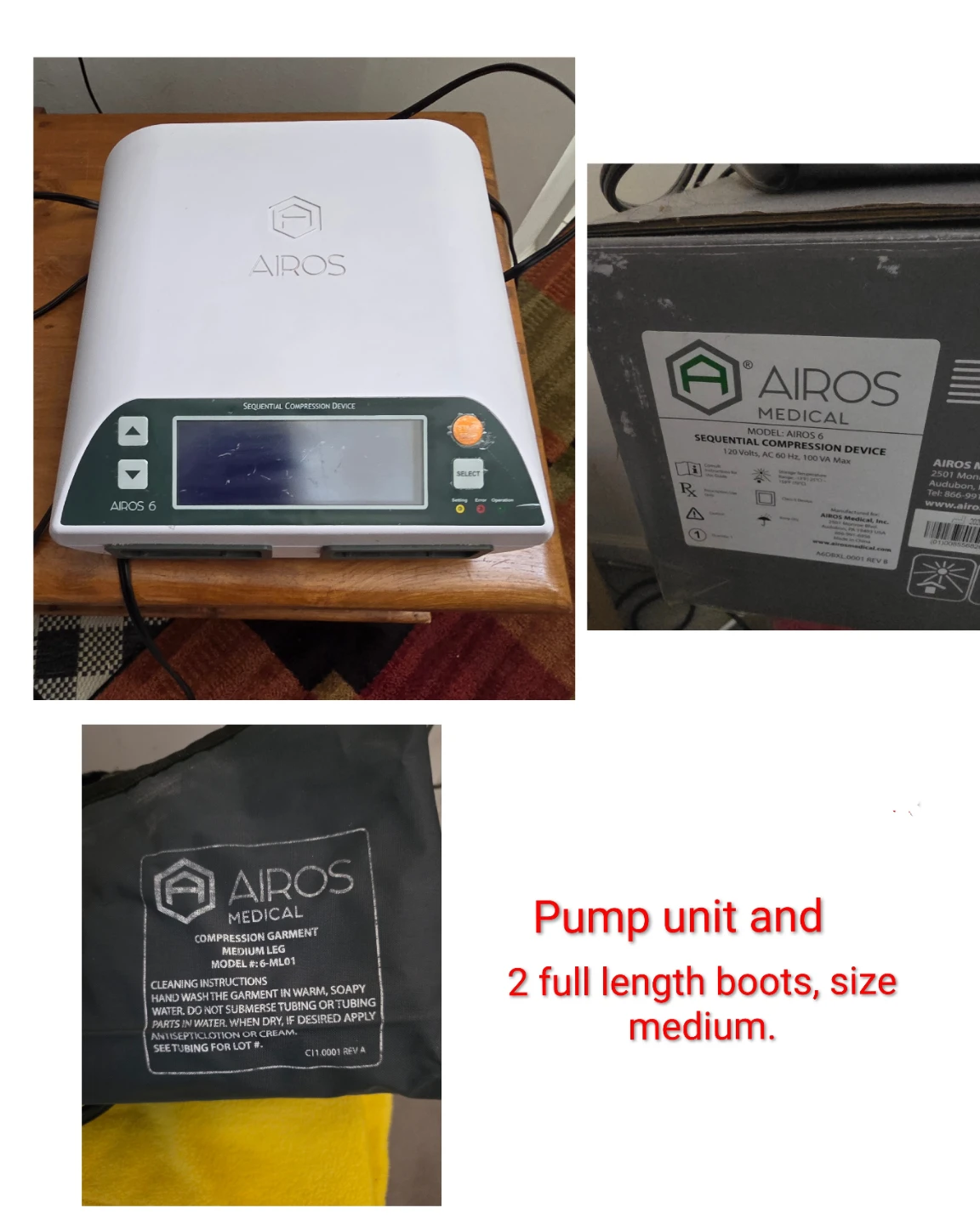AIROS Medical Sequential Compression Device with 2 Medium Boots