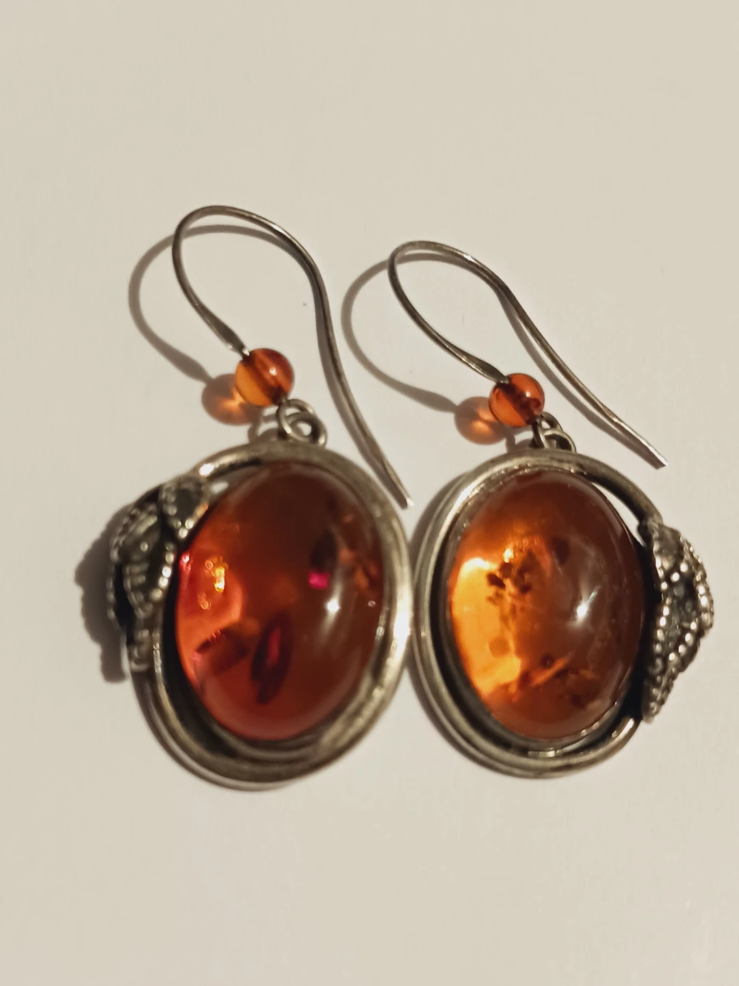 Sterling Silver 925 Baltic Amber Lovely Oval Earrings - photo 2