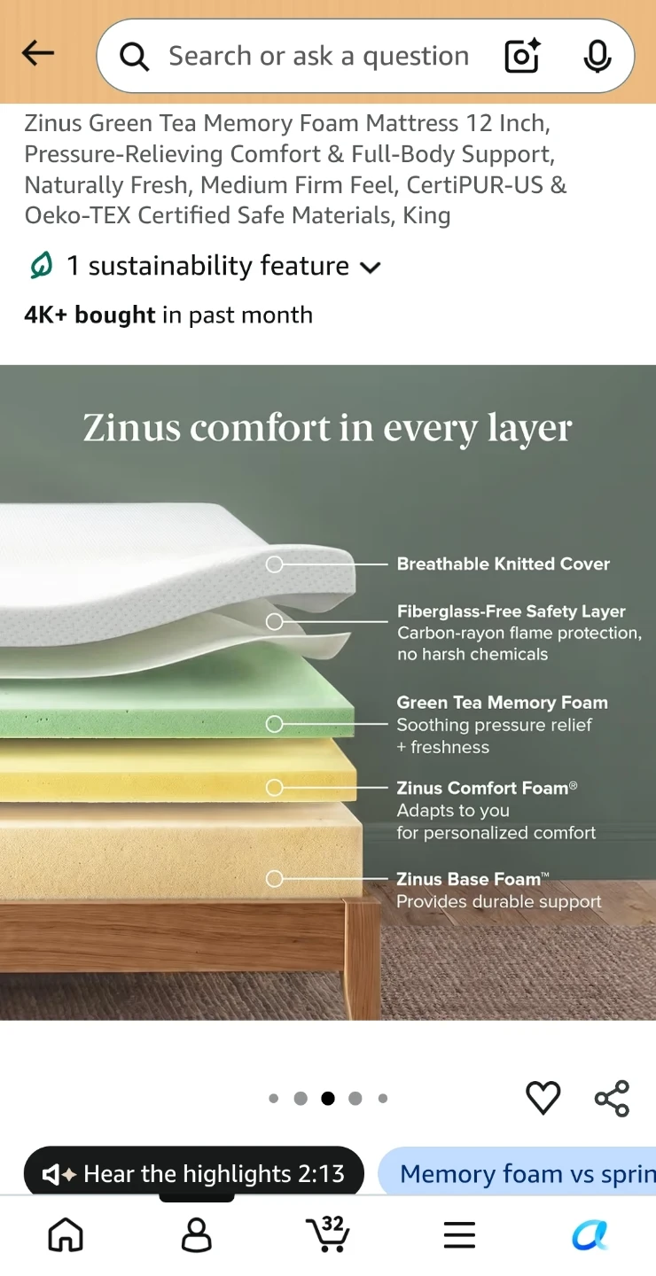 Zinus Green Tea Memory Foam Mattress King Size 12 Inch - photo 4