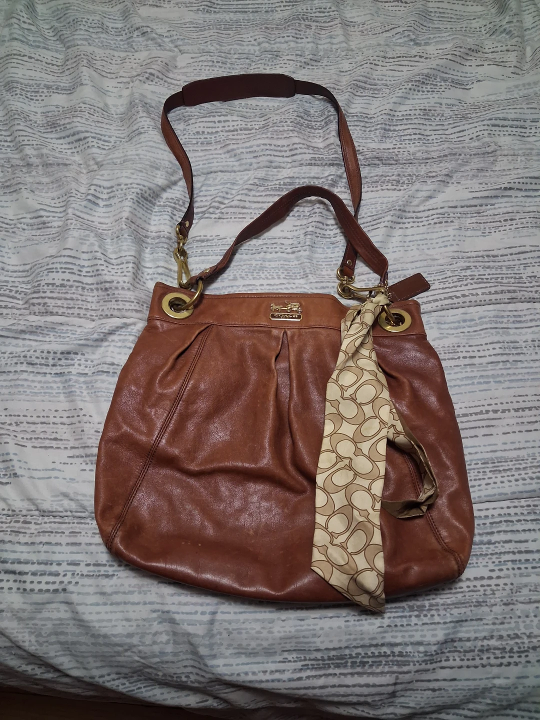 Coach Brown Leather Shoulder Bag with Scarf Accent - photo 3