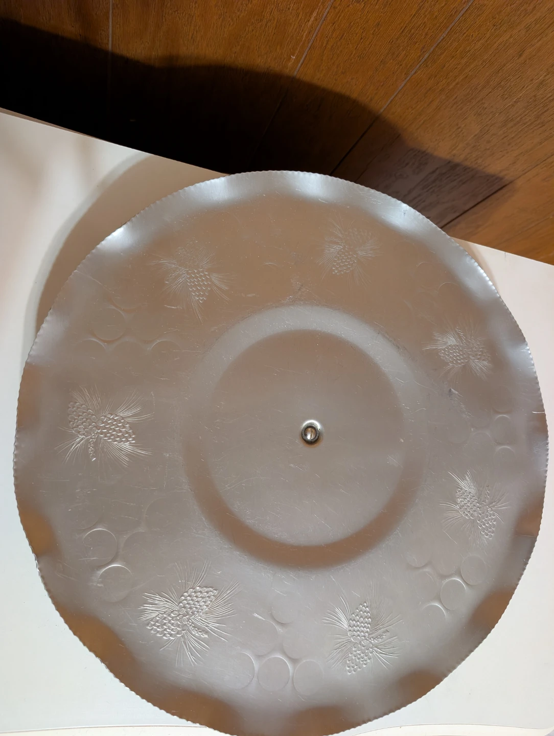 Vintage 15" Hammered Aluminum Pinecone Serving Tray on Pedestal