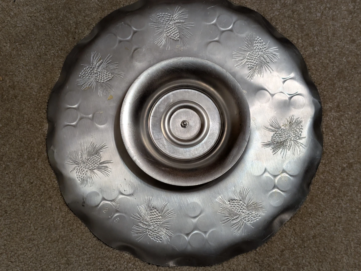 Vintage 15" Hammered Aluminum Pinecone Serving Tray on Pedestal - photo 2