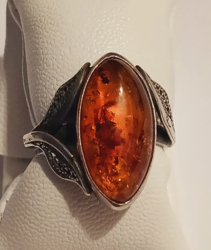 Gorgeous Sterling Silver 925 Genuine Baltic Amber Ring - photo 2