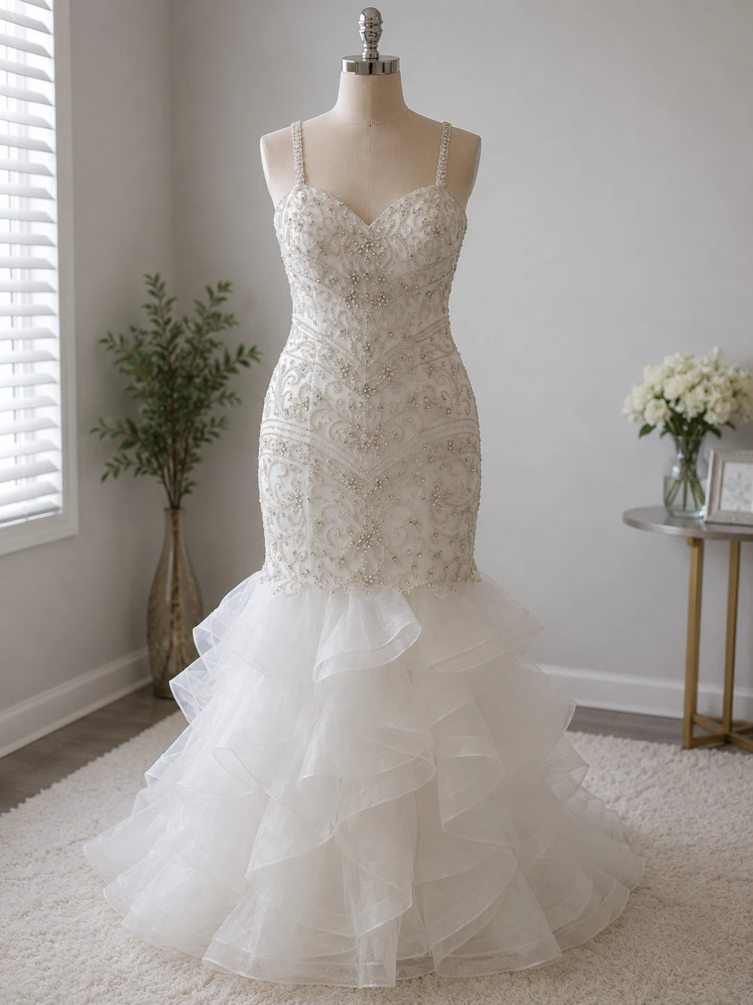 White Embellished Mermaid Wedding Dress