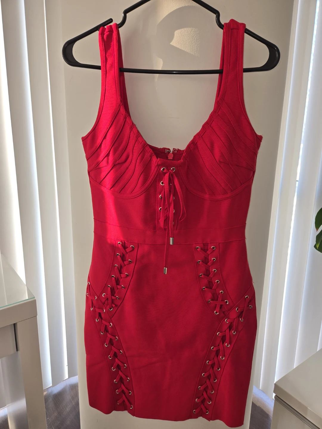 Fashion Nova Red Lace-Up Bandage Dress - photo 3