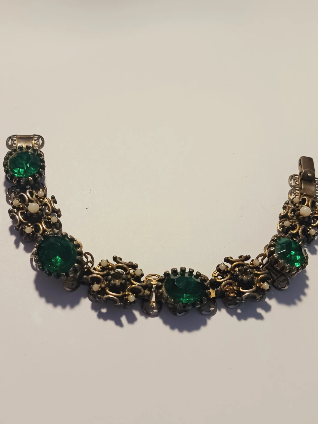 Vintage Emerald Cabochons and Pearl Bracelet - photo 2