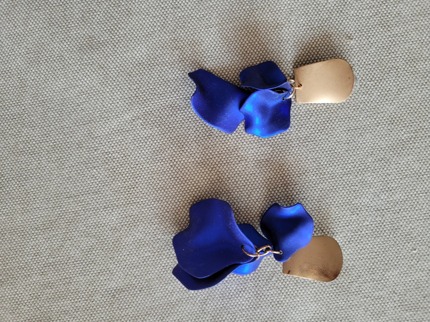 Blue Petal Drop Earrings with Gold Accent