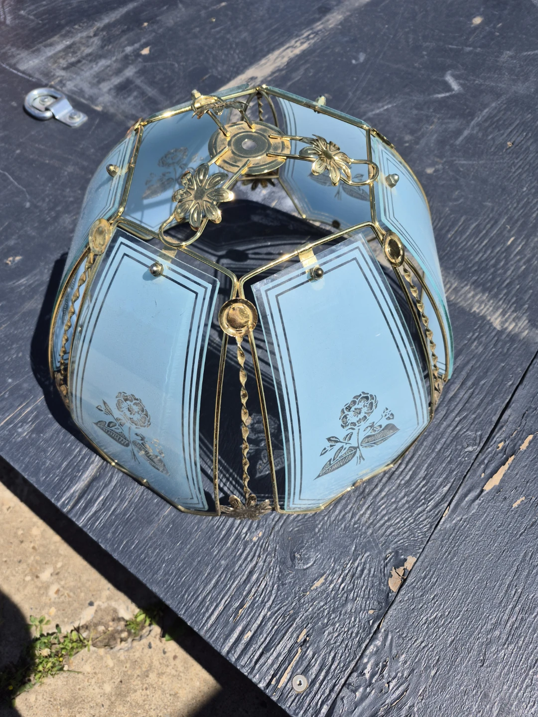 Vintage Frosted Blue Glass Lamp Shade - photo 2